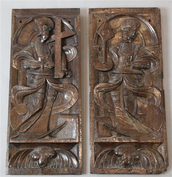 A pair of 18th century oak panels, 20 x 8.5in.